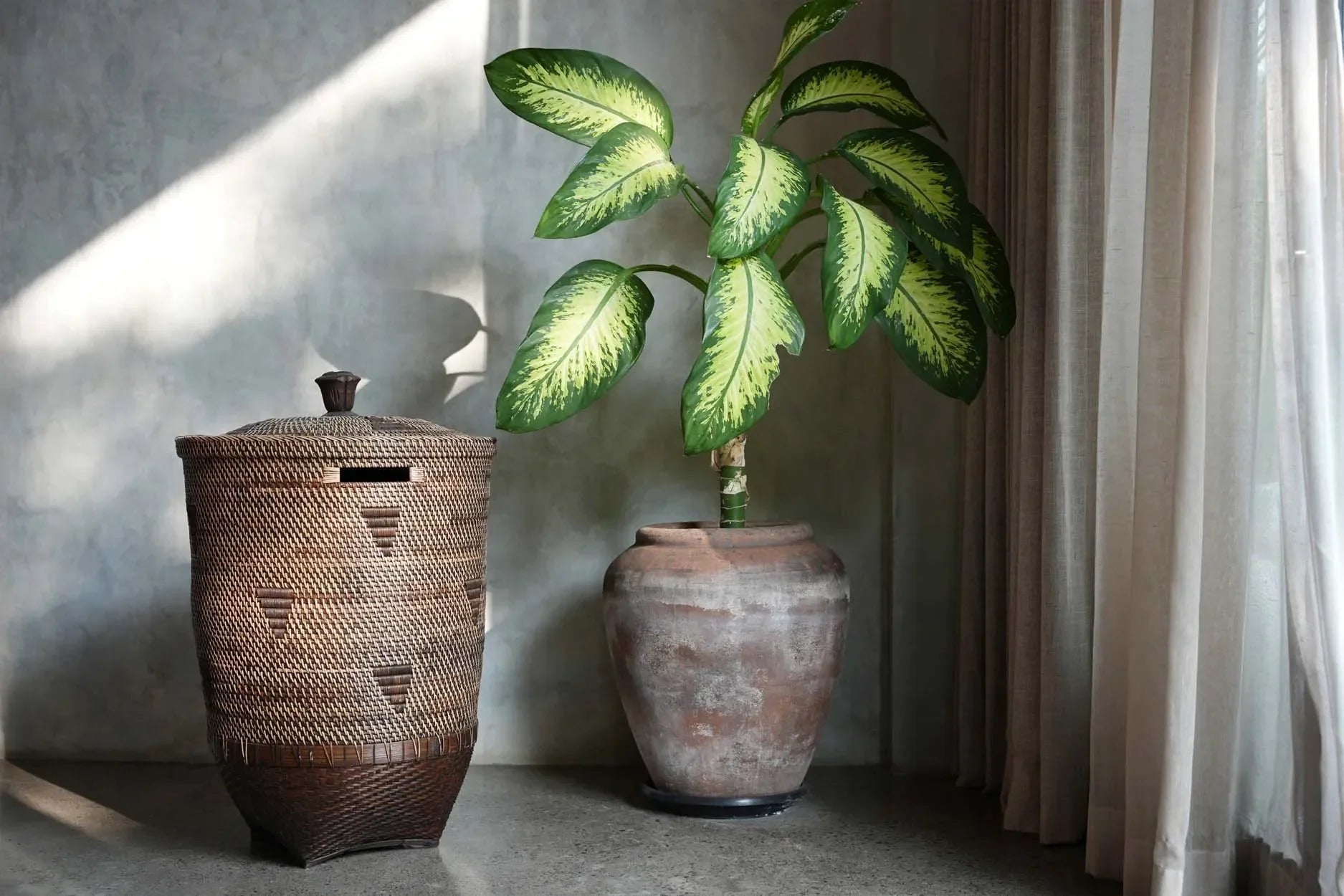 Panier en rotin à linge avec couvercle, grand format