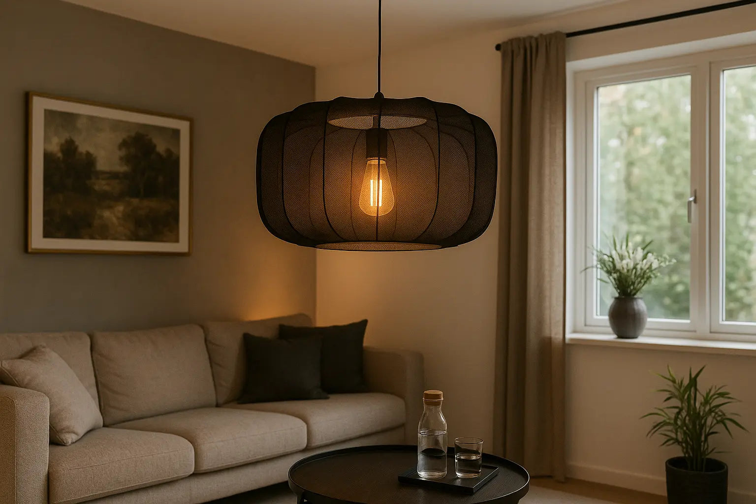 Suspension Textile B.K.Licht Taupe - Abat-jour Pour Plafond, E27, Salon/salle à Manger (neuf)