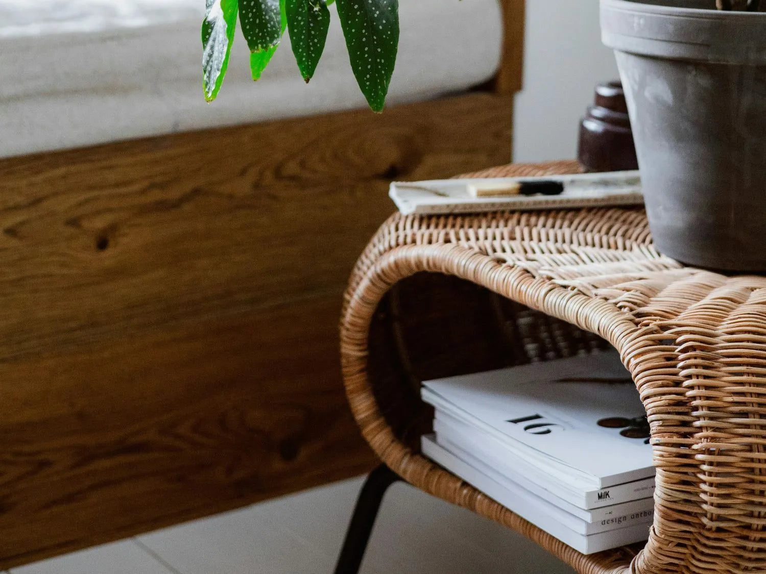 Table de chevet bohème chic en rotin