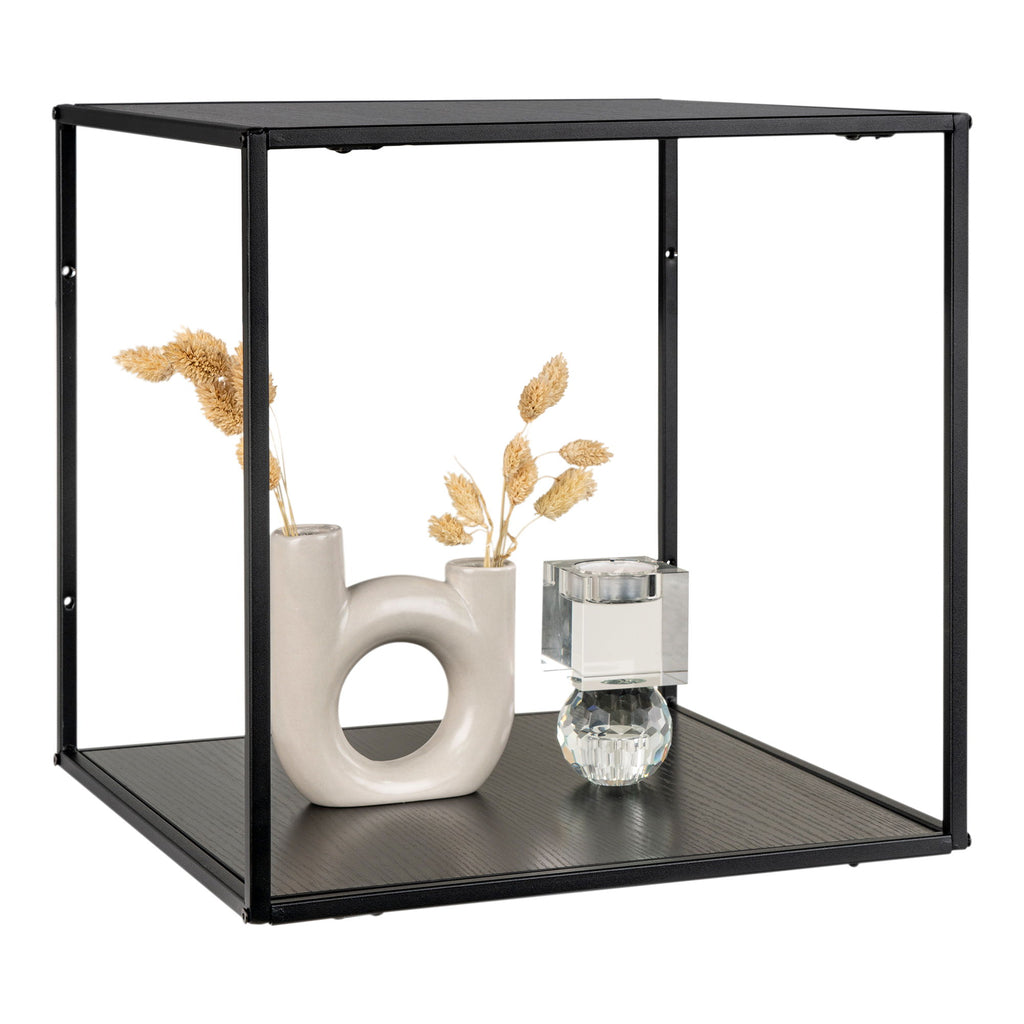 Étagère murale cube en métal noir et bois effet texturé – 36x36x36 cm