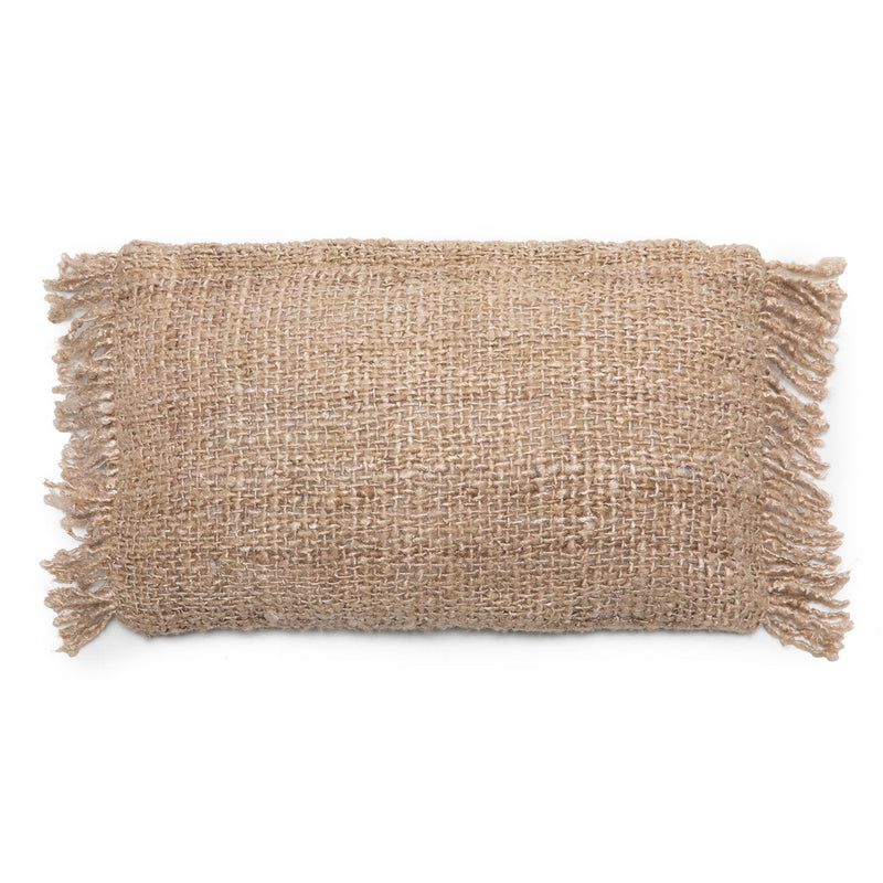 Housse de coussin beige en coton avec franges - 30x50 cm