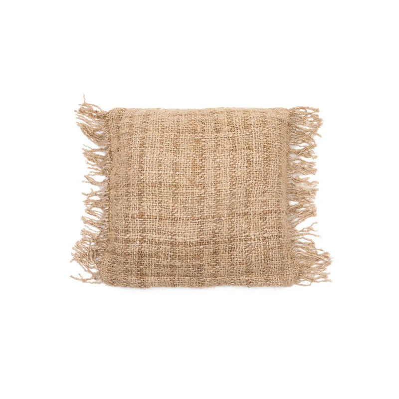 Housse de coussin carrée beige en coton à franges - 40x40 cm