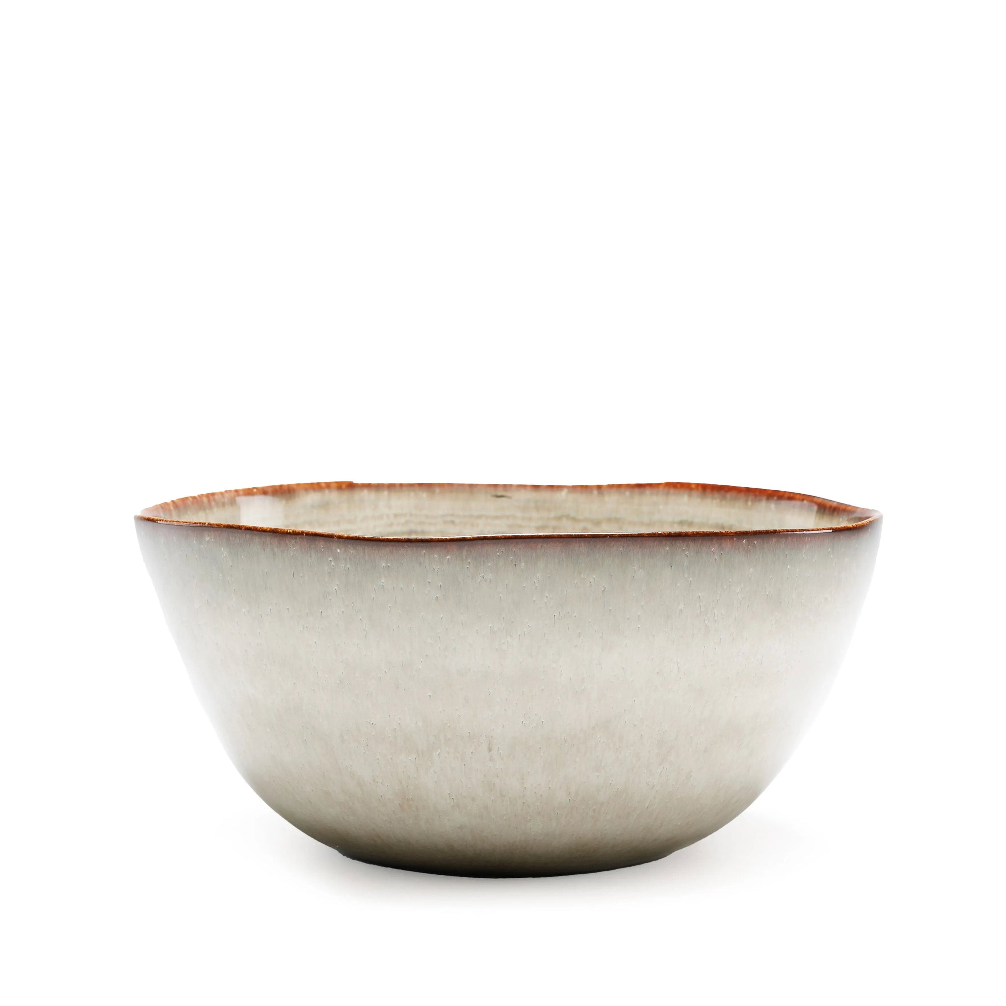 Bol en céramique artisanale bords irréguliers blanc cassé et brun