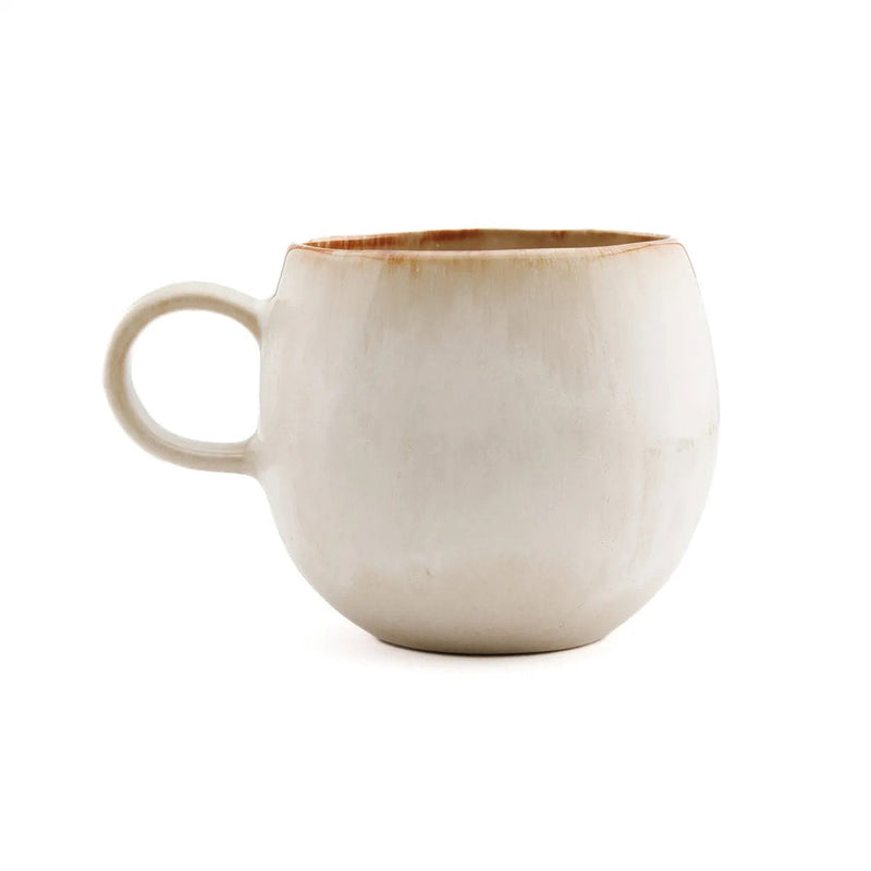 Tasses artisanales en céramique blanc cassé avec rebord doré – Lot de 6