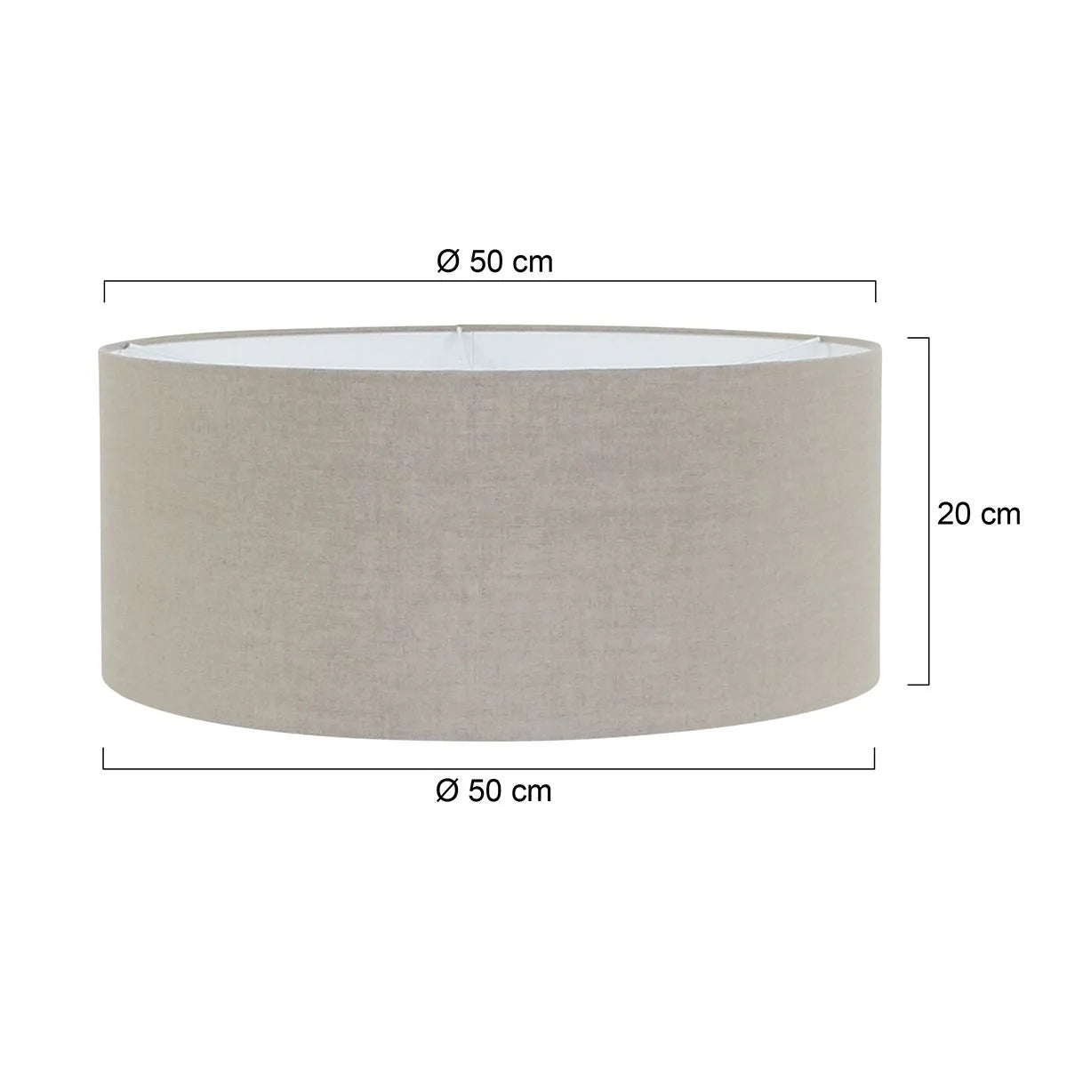 Abat-jour cylindrique en lin beige grisé avec dimensions pour lampe E27 Ø50 cm