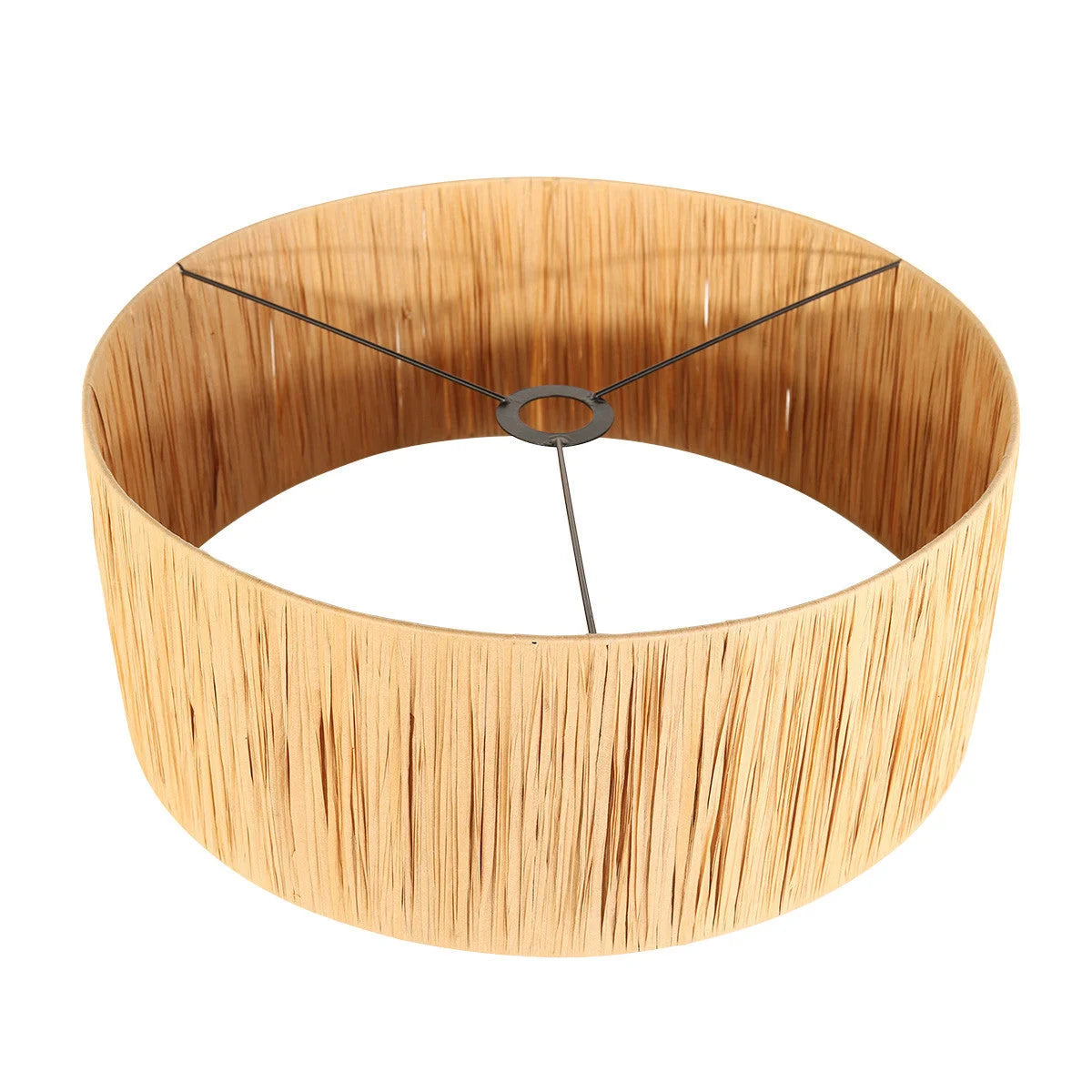 Abat-jour en seagrass tressé naturel cylindrique de 50 cm avec cadre métallique