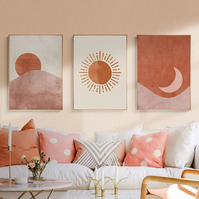 Affiche paysage abstrait en toile tons terracotta