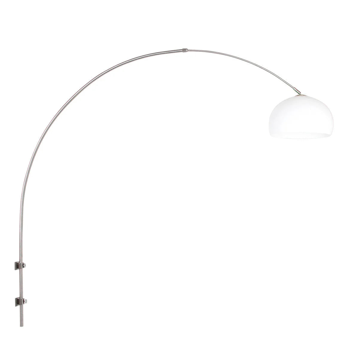 Lampadaire arqué en métal blanc mat avec abat-jour demi-sphère