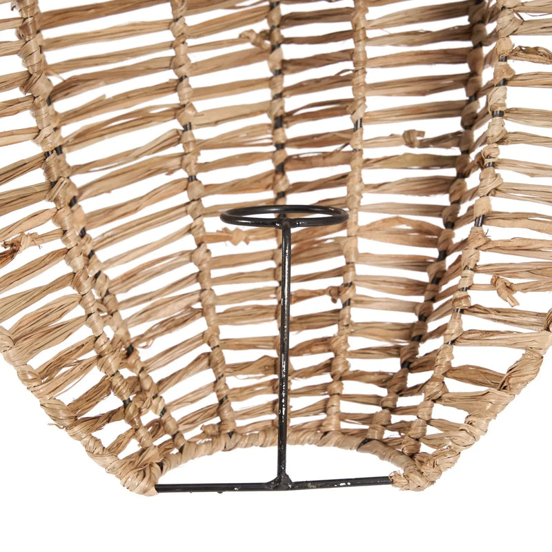 Panier en rotin tissé avec support en métal pour applique murale en raphia naturel