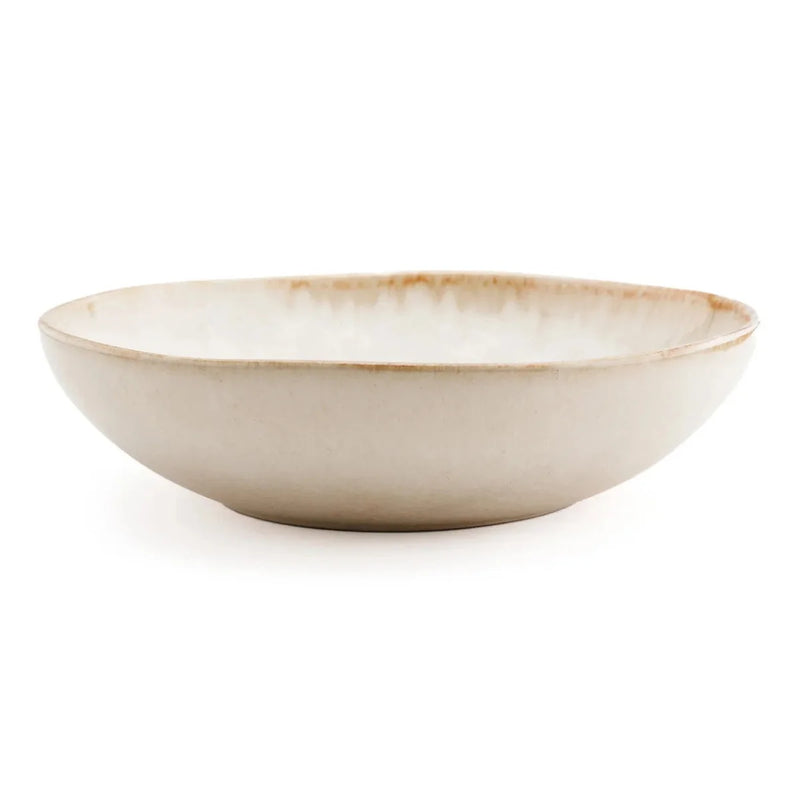 Assiettes à pâtes en céramique blanc cassé bord doré – Set de 4