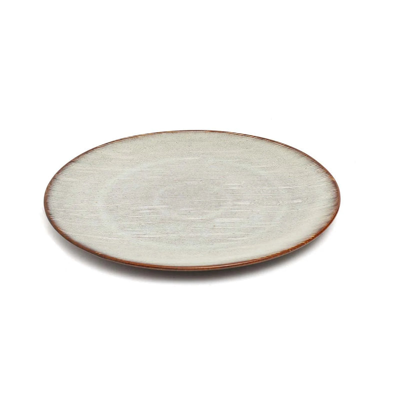 Assiettes à salade en céramique 21 cm lot de 6, plate ronde texturée avec bord marron