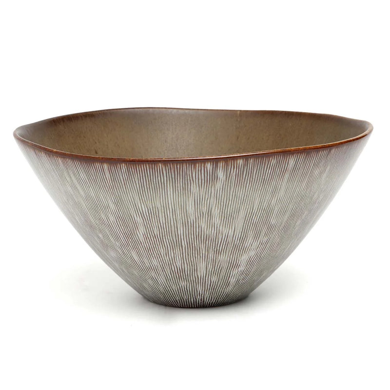 Bol en céramique artisanal 26 cm avec motif marron et gris, lot de 2 pièces