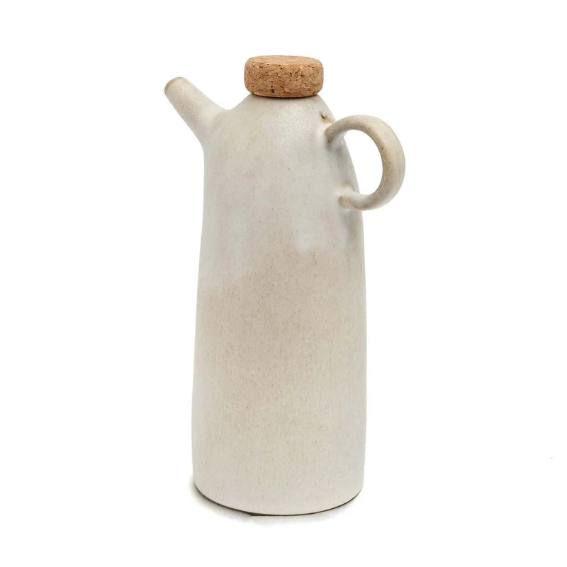 Distributeur d’huile en céramique blanche avec bouchon en liège, hauteur 19 cm