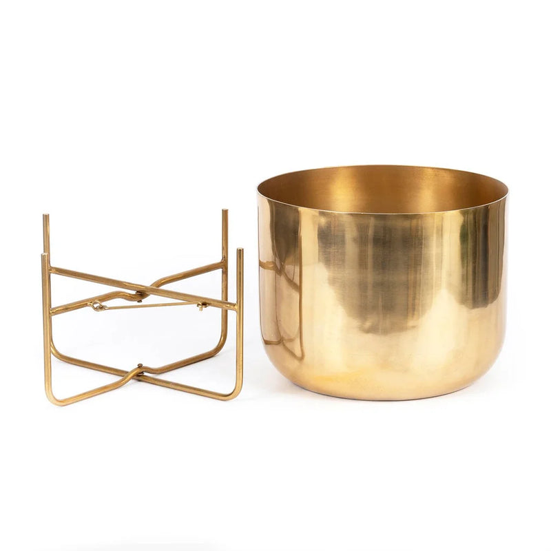 Cache-pot en laiton goldé sur support XL pour plantes décoratives élégantes
