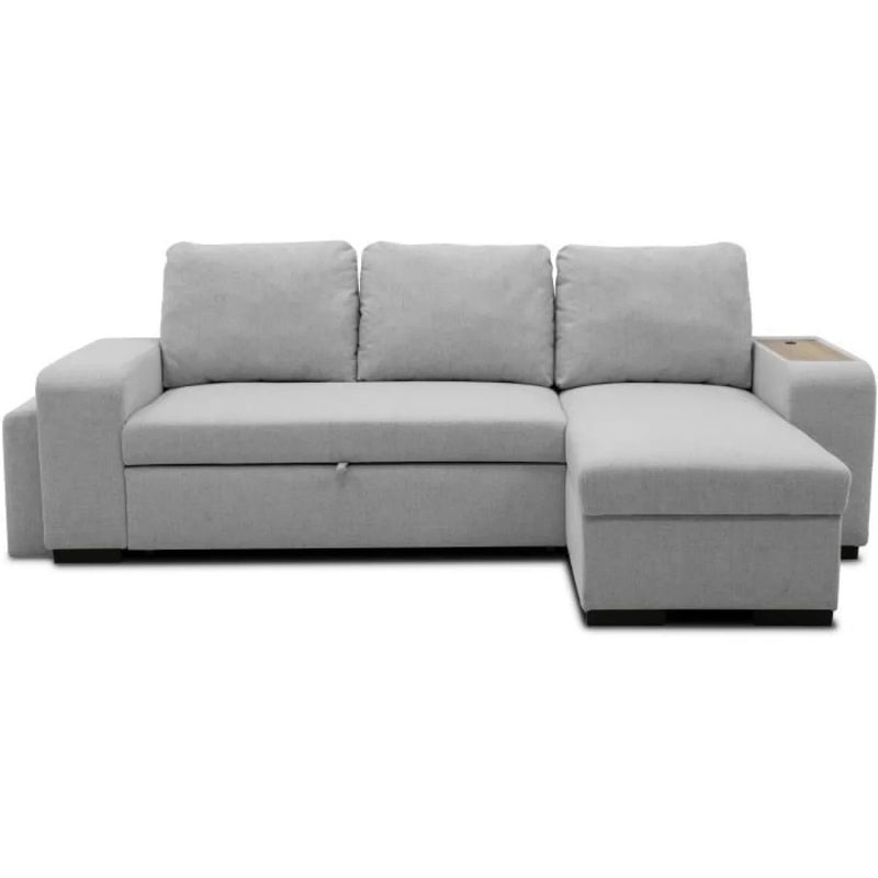 Canapé d’angle réversible tissu gris clair avec méridienne droite – 247x143 cm