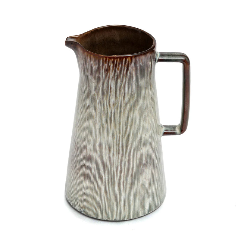 Pichet en céramique artisanale blanche avec texture marron et gris, lot de 2
