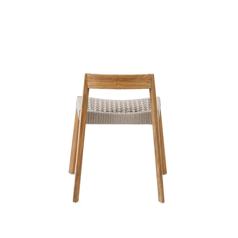 Chaise en bois recyclé avec siège tissé pour salle à manger vue de dos