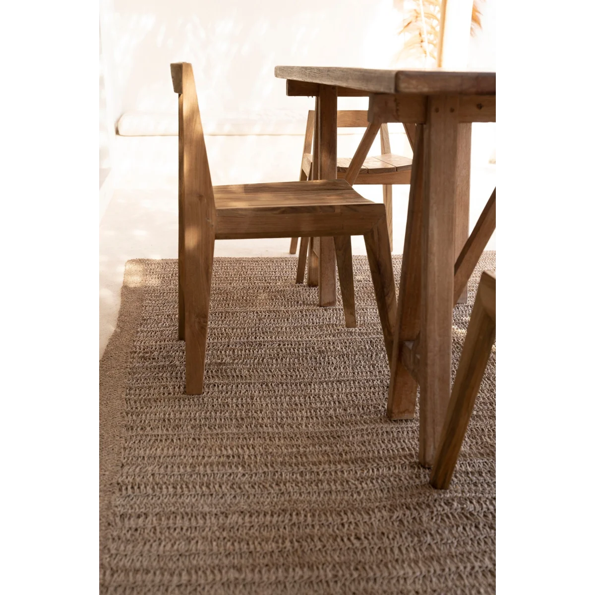 Chaise de salle à manger en teck recyclé naturel pour intérieur et extérieur
