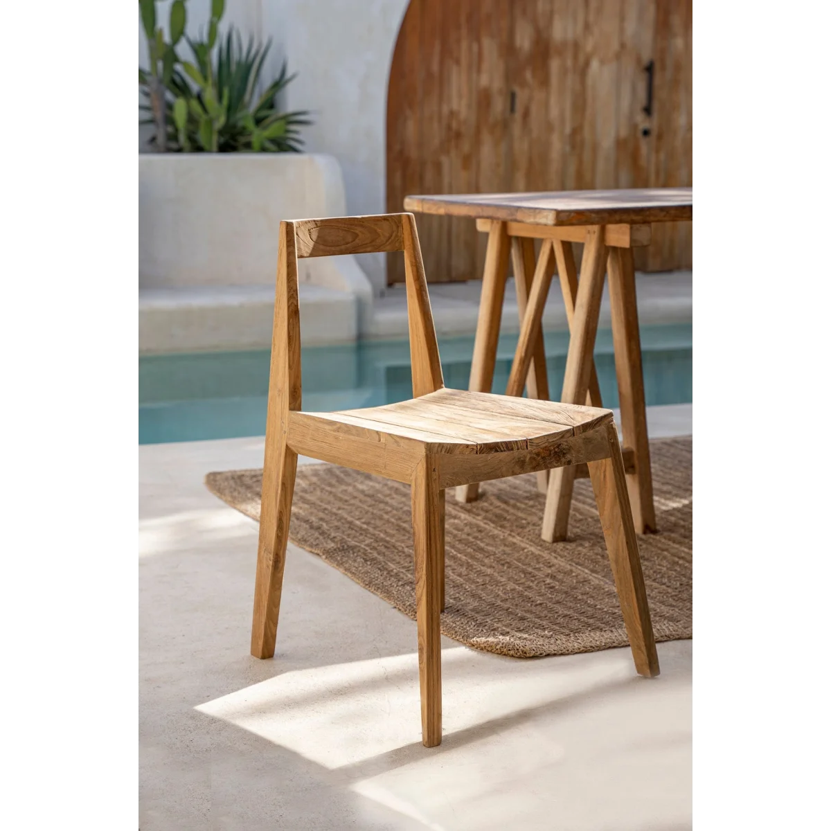 Chaise de salle à manger en teck recyclé naturel pour intérieur et extérieur