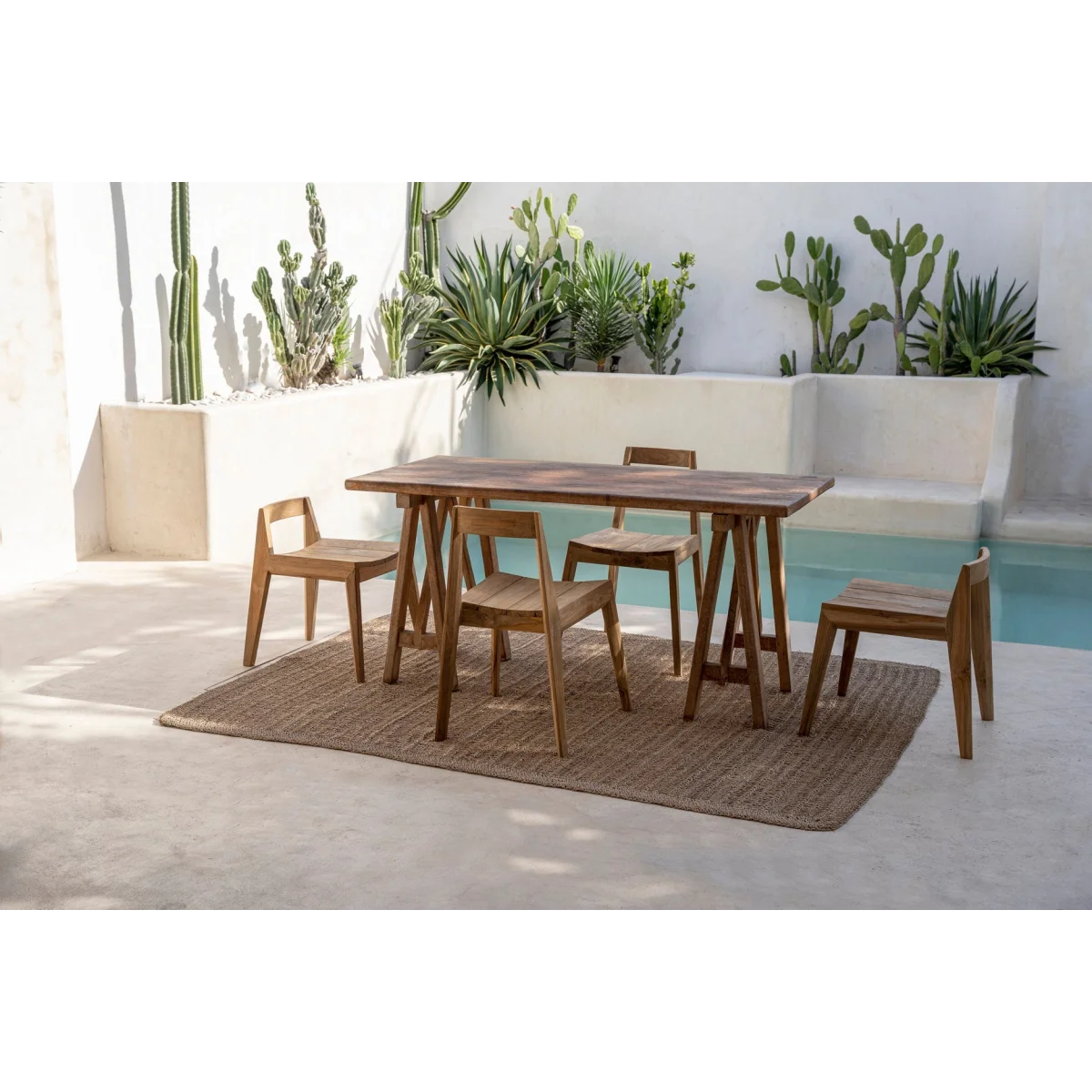 Chaise de salle à manger en teck recyclé naturel pour intérieur et extérieur