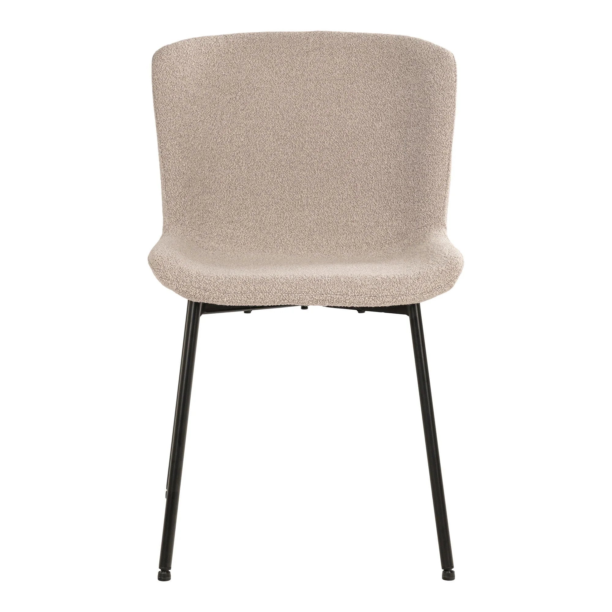 Chaise de salle à manger beige en tissu bouclé avec pieds noirs, lot de deux