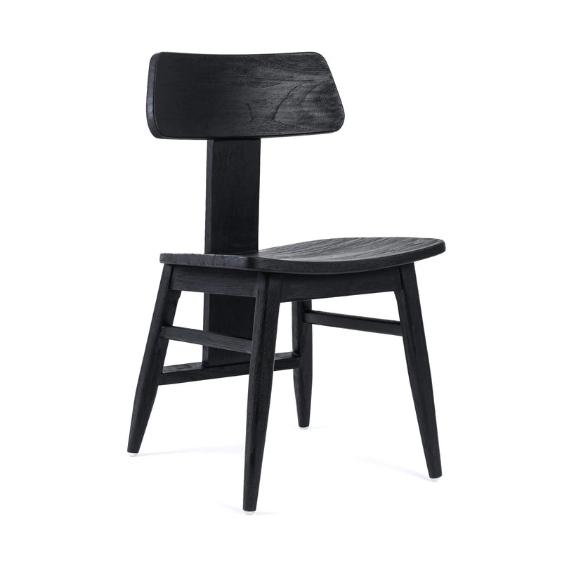 Chaise en teck noir mat dossier large graphique salle à manger