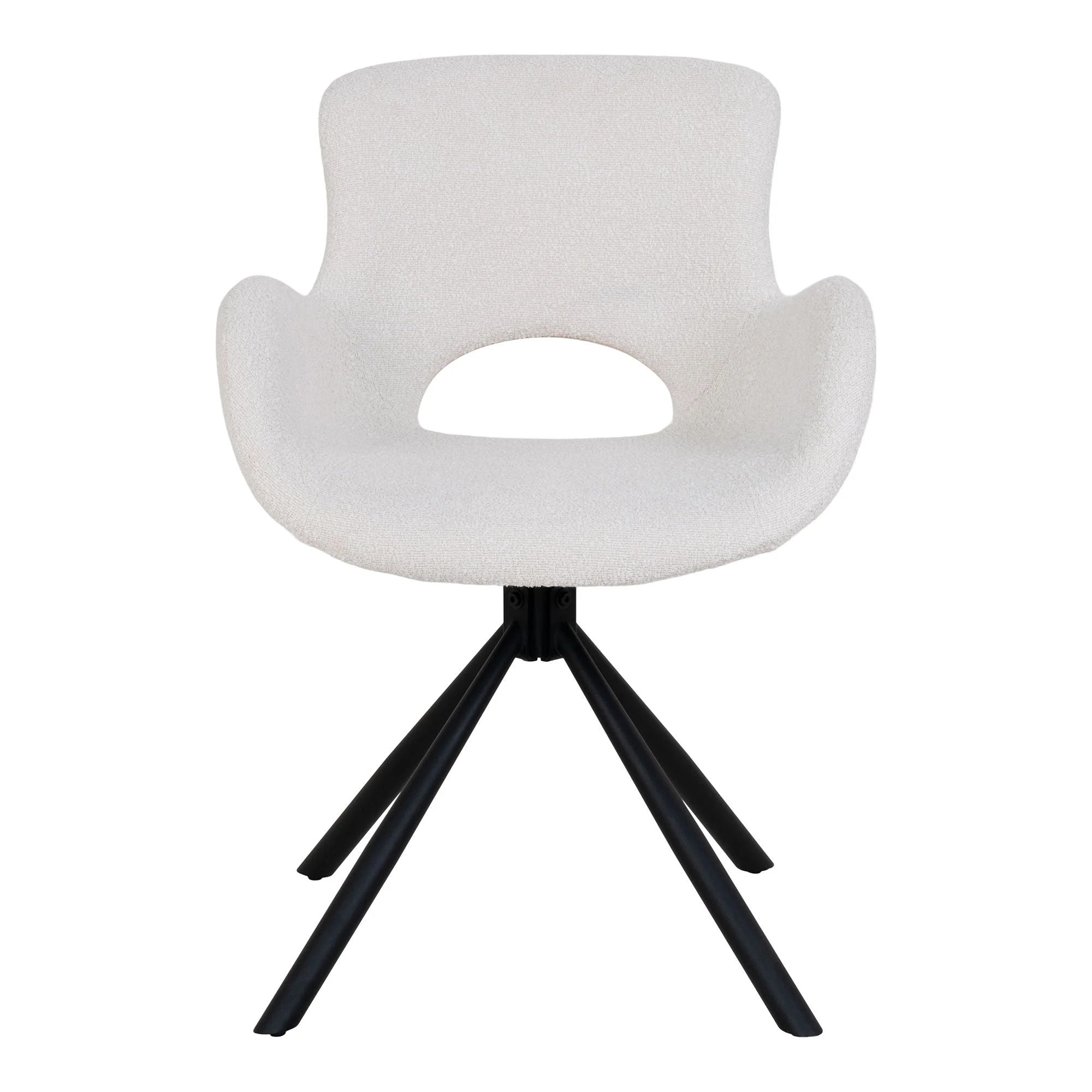 Chaise de salle à manger en bouclé blanc cassé avec pieds noirs pivotants set de 2