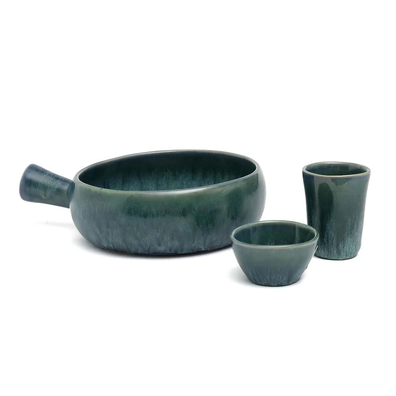 Ensemble de porte-plat en céramique verte avec poignées pour Cocotte en céramique bleue 19 cm