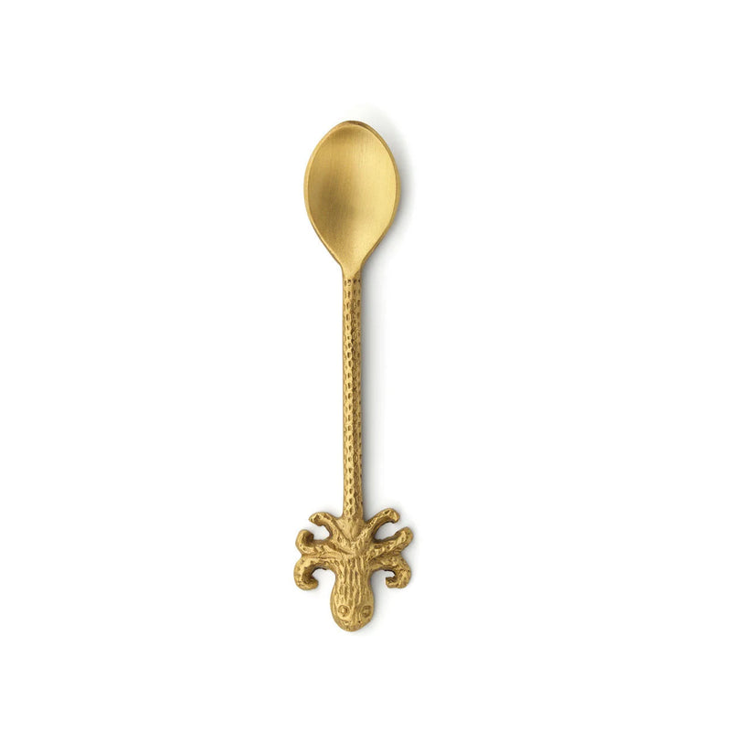 Cuillère dorée en laiton manche martelé pieuvre sculptée