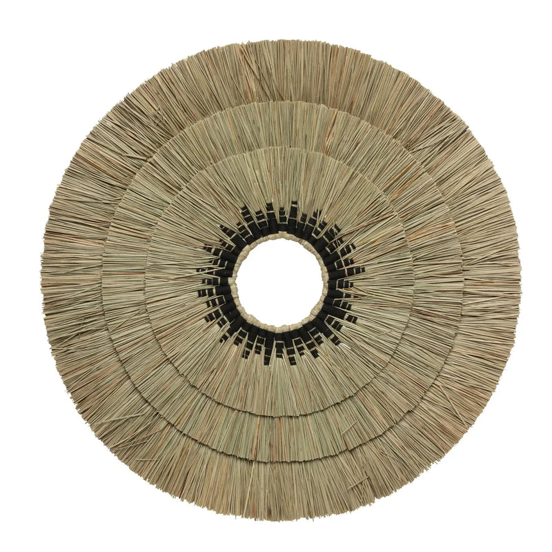 Décor mural circulaire en herbe et coton noir 75x75 cm pour décoration intérieure