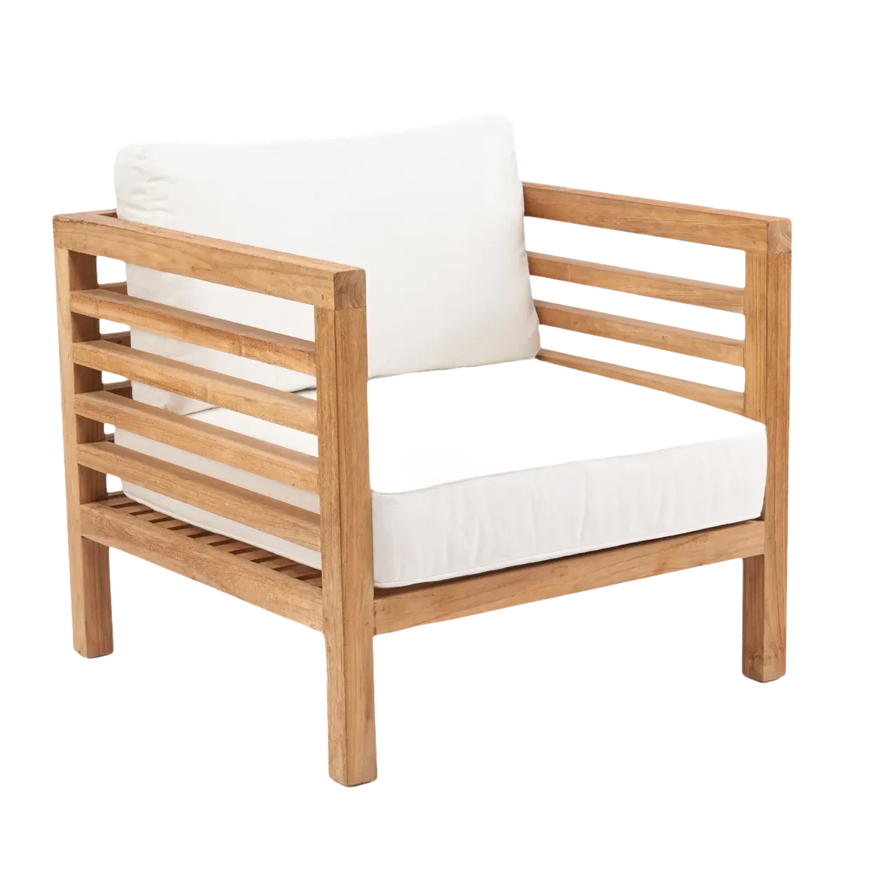 Fauteuil modulaire en teck recyclé 80x80 cm blanc naturel avec coussins blancs extérieurs