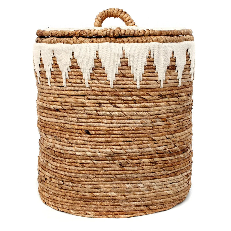 Panier de rangement tissé avec couvercle en feuilles de bananier de 55 cm