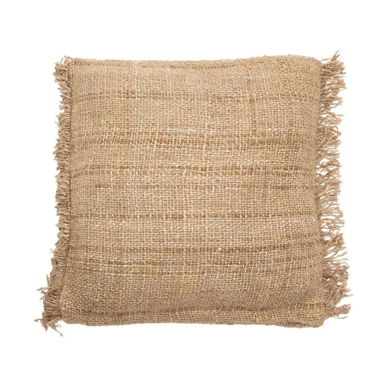 Housse de coussin coton beige avec franges - 60x60 cm