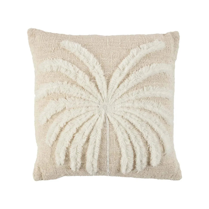 Housse de coussin coton blanc naturel motif palmier stylisé – 50x50 cm