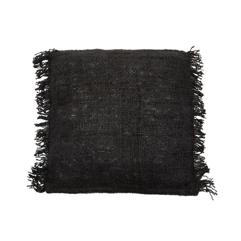 Housse de coussin coton noir frangé - 60x60 cm