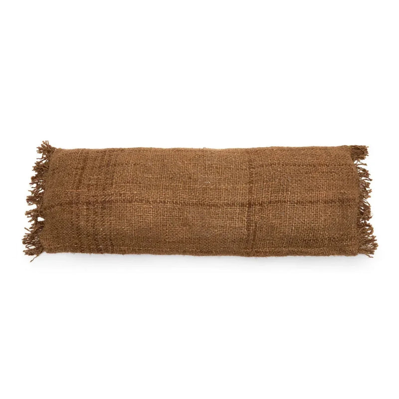 Coussin lombaire tissé marron avec franges de la housse Oh My Gee 35x100_40