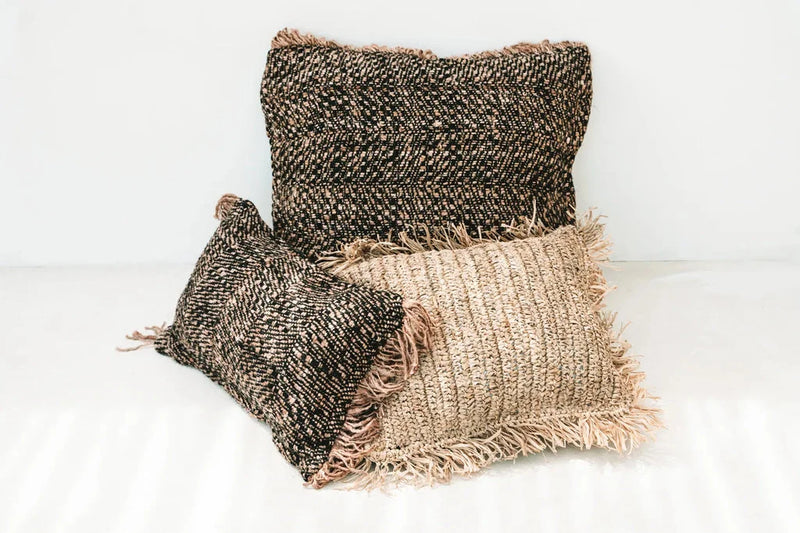 Coussins décoratifs texturés avec frange, Housse de coussin Oh My Gee - Noir Cuivre