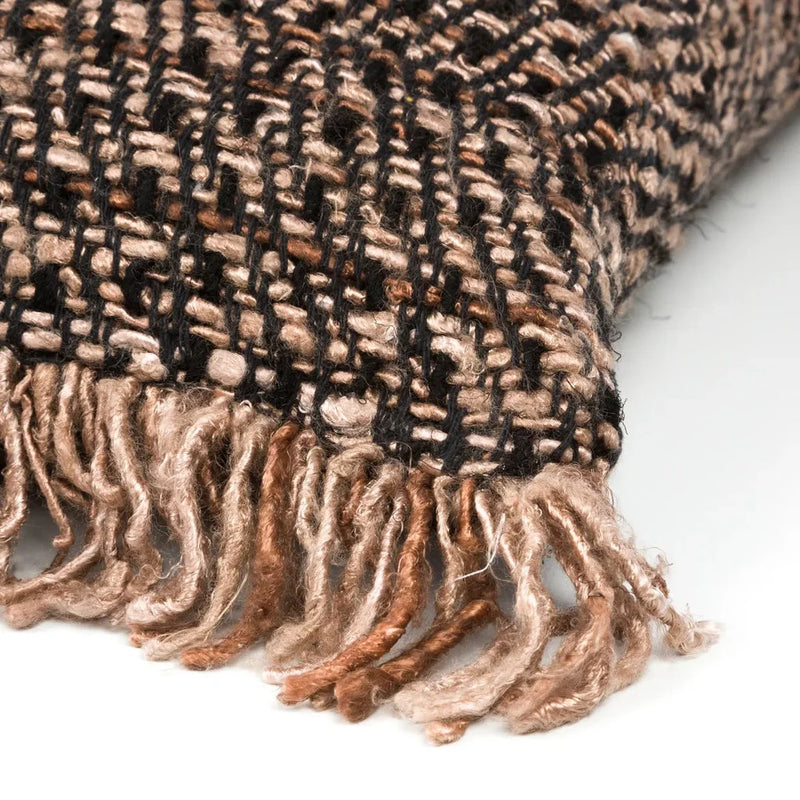 Tapisserie à franges en tweed, Housse de coussin Oh My Gee Noir Cuivre 60x60_40