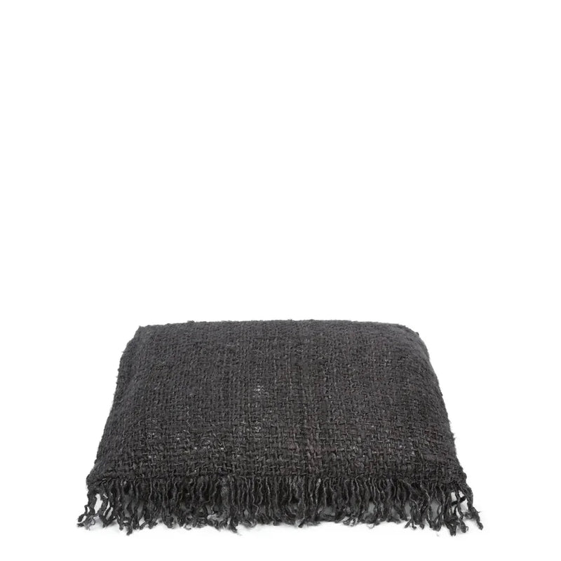Plaid tissé noir avec franges, parfait pour la housse de coussin Oh My Gee