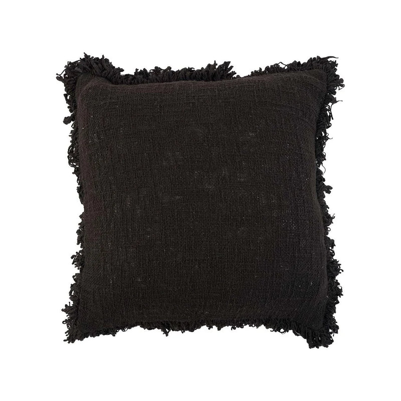 Coussin carré noir à franges La housse de coussin pleine lune - noir