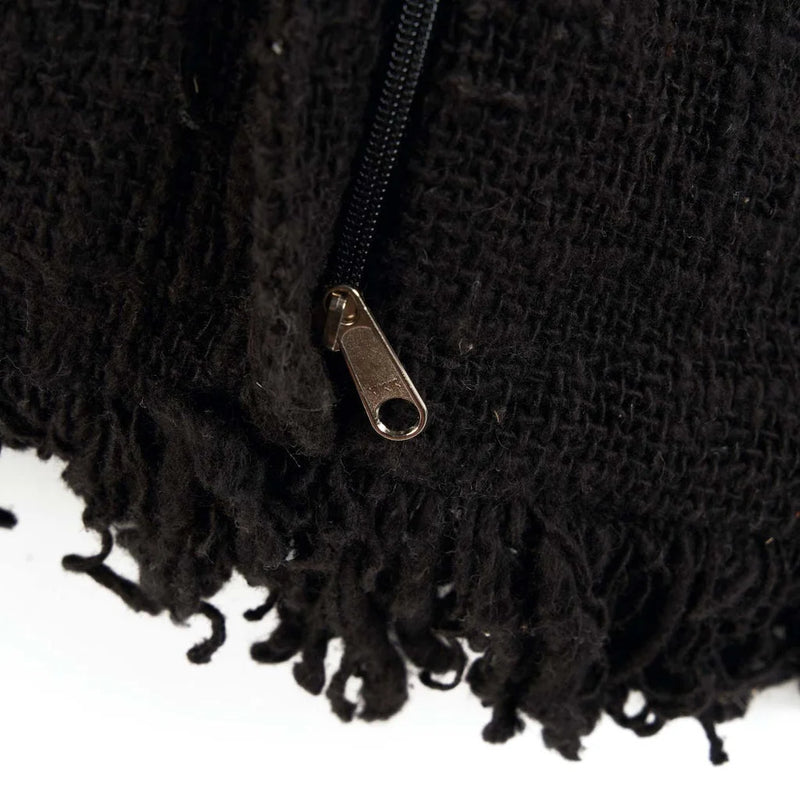 Tissu noir à franges avec fermeture éclair pour La housse de coussin pleine lune