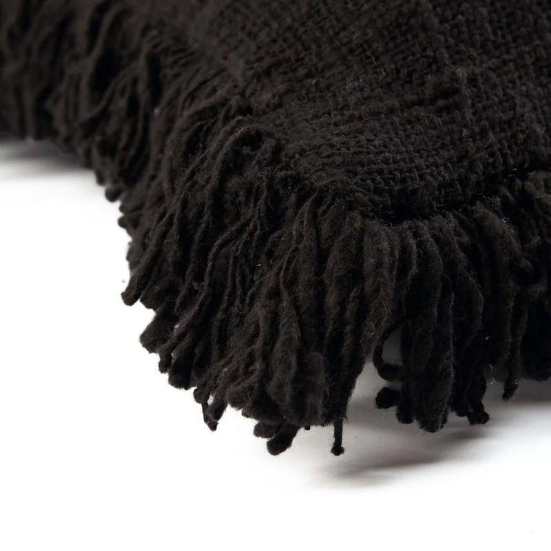 Coussin noir tissé avec franges, La housse de coussin pleine lune - noir