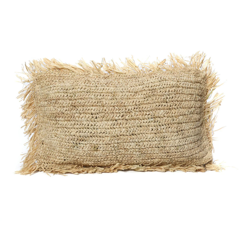 Housse de coussin rectangulaire en raphia naturel à franges
