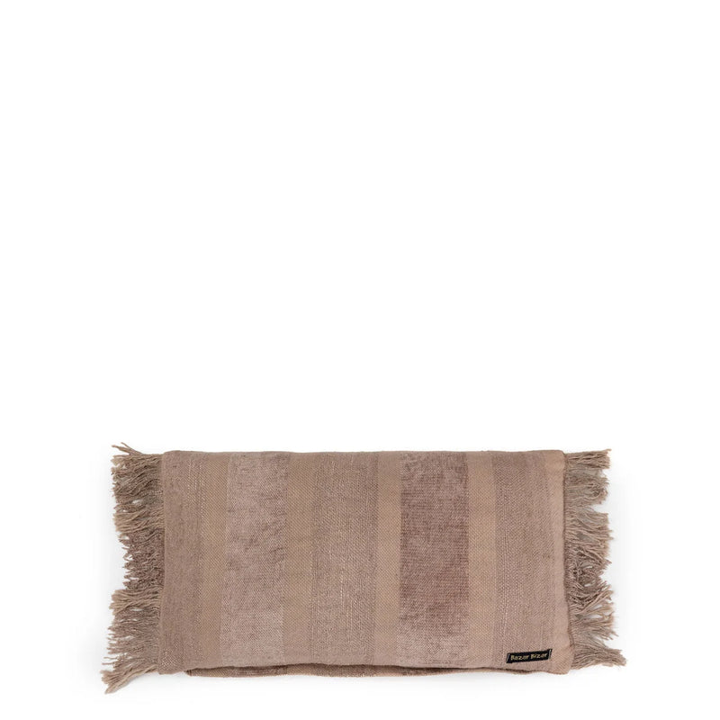 Housse de coussin rectangulaire en velours côtelé beige avec franges