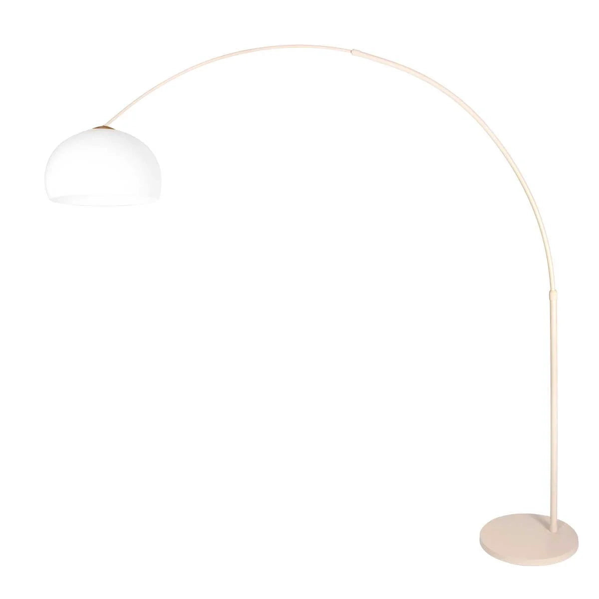 Lampadaire arc en métal crème avec abat-jour blanc opalin, hauteur 240 cm