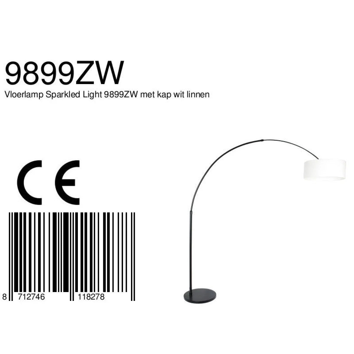 Lampadaire arc en métal noir avec abat-jour blanc rectangulaire de 240 cm