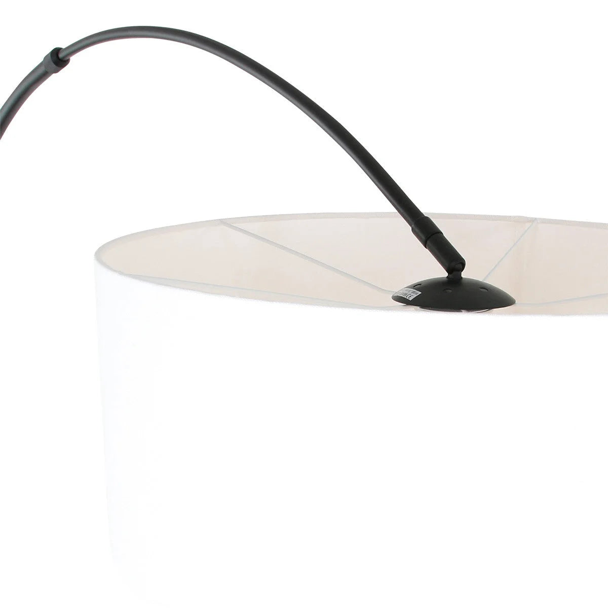 Abat-jour tambour blanc sur support courbé en métal noir pour lampadaire arc H240 cm