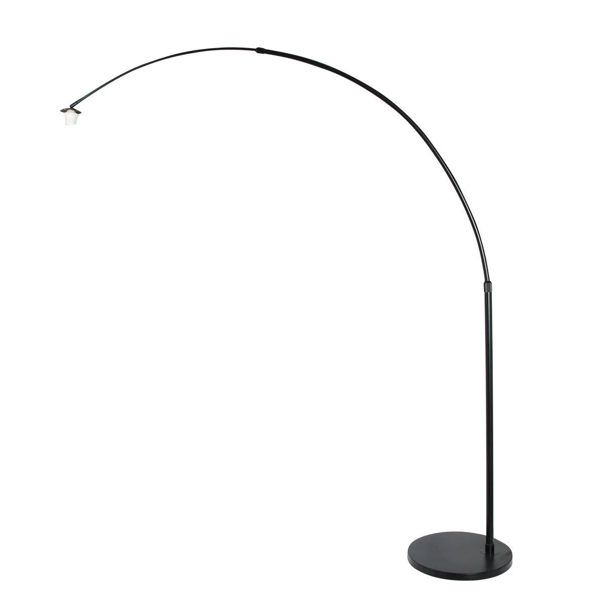 Lampadaire arc métal noir avec abat-jour tressé couleur paille, H240 cm