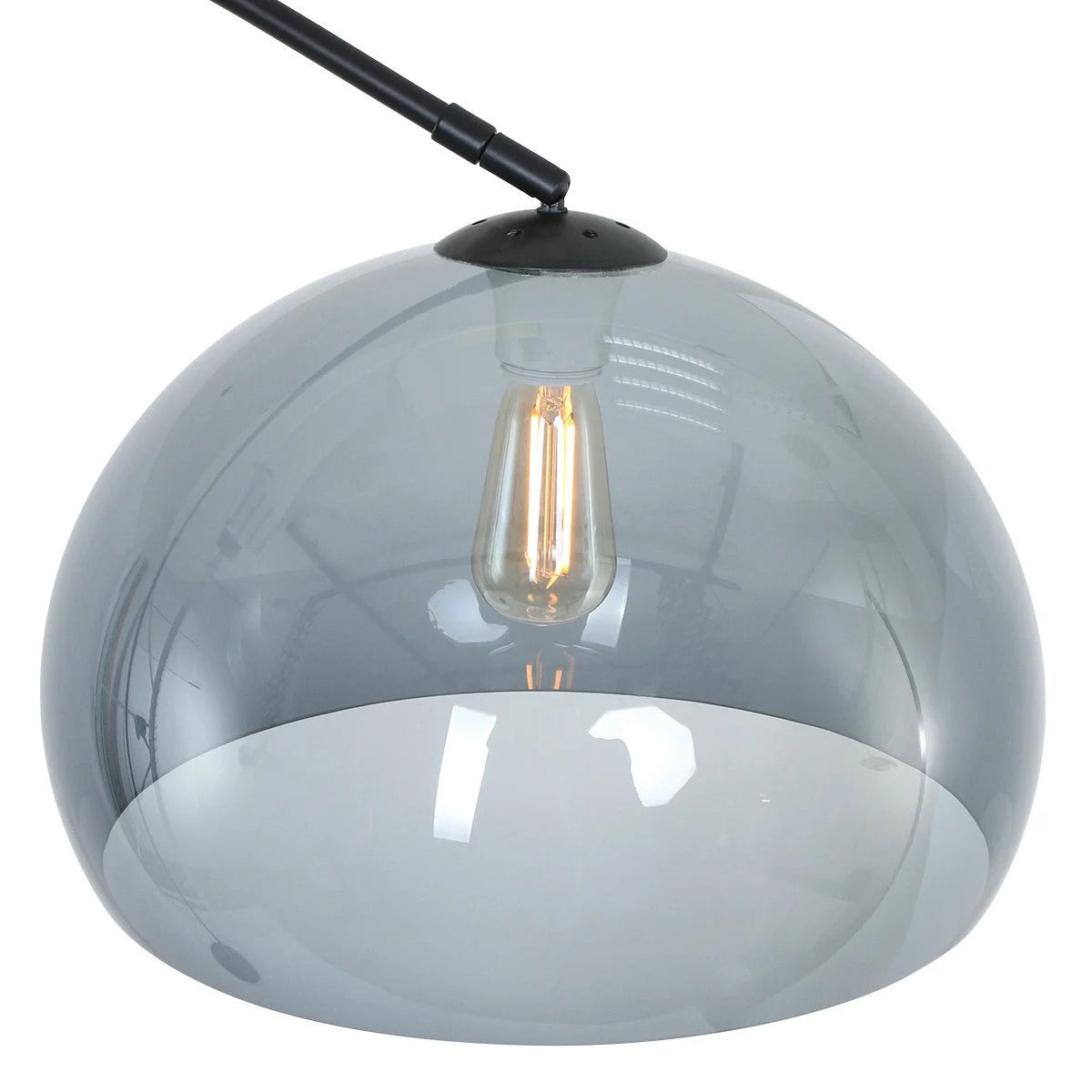 Suspension en verre fumé avec ampoule Edison exposée, design industriel noir