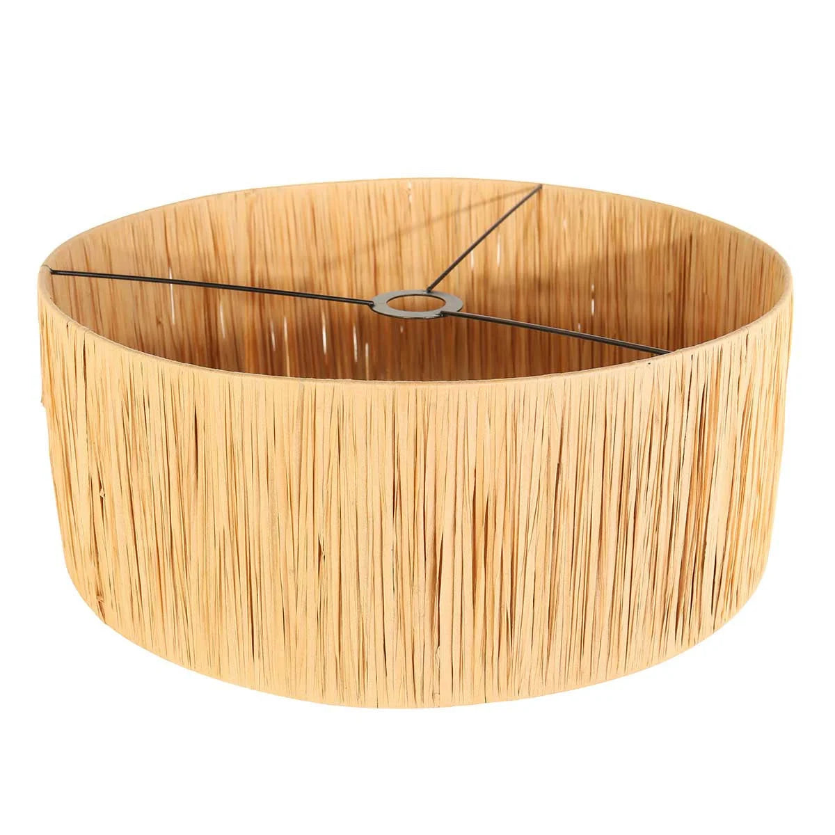 Abat-jour cylindrique en fibres naturelles de raphia pour lampadaire en bois noir